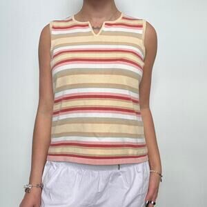 Vintage Petite Sophisticate Pink & Cream Multi Striped Tank Top
